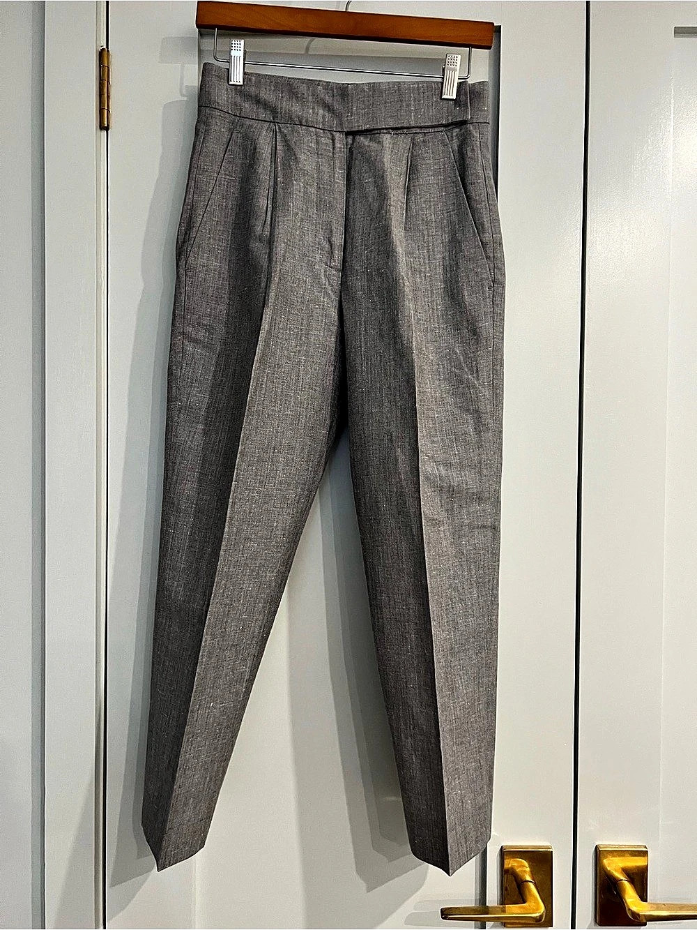 Brunello Cucinelli Wool/Linen Ankle Trousers in Gray US 2